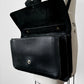 1970s Matte Black Heavy Leather Top-Handle Crossbody Purse