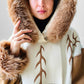 1980s Tan Pure Virgin Wool LUNDSTROM Canada Hooded Faux Fur Blanket Wrap Coat - Sz. O/S