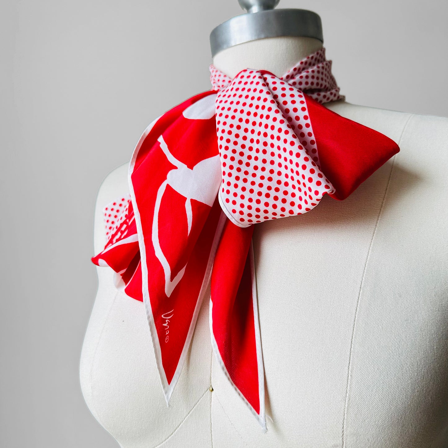 1960s Red and White Vera Polkadot Floral Scarf