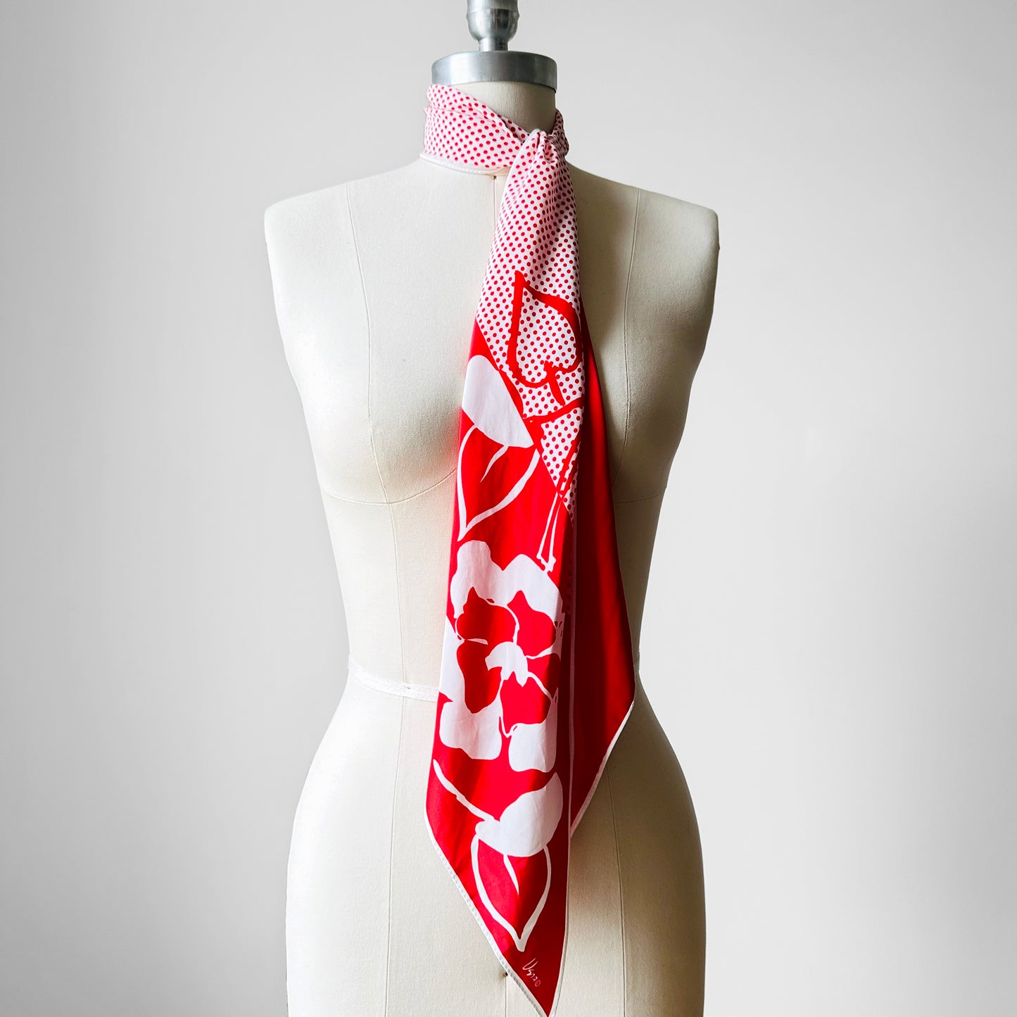 1960s Red and White Vera Polkadot Floral Scarf