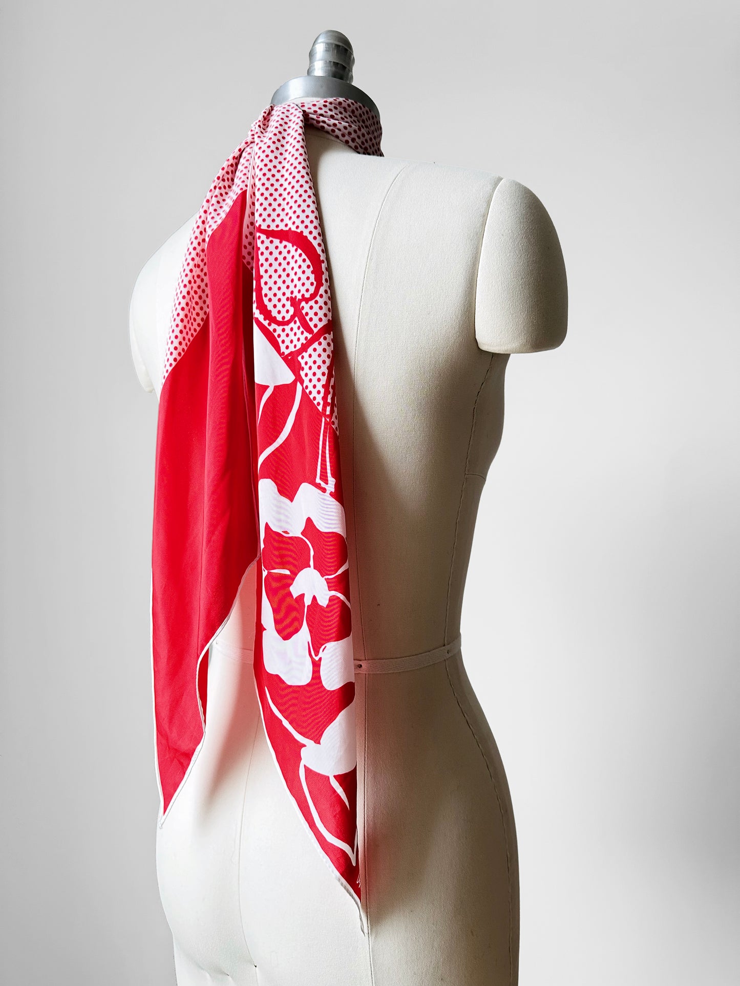 1960s Red and White Vera Polkadot Floral Scarf