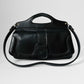 1960s Black Top-Handle Crossbody Faux-Leather Handbag Purse