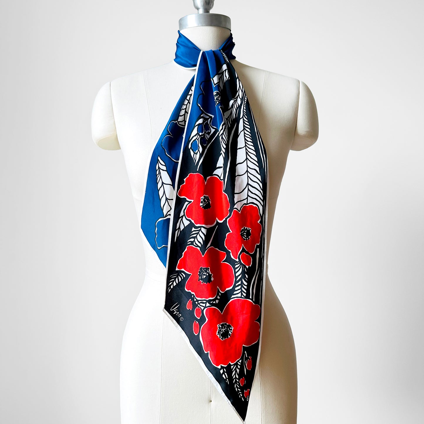 1960s Red Blue and Black Floral VERA Scarf