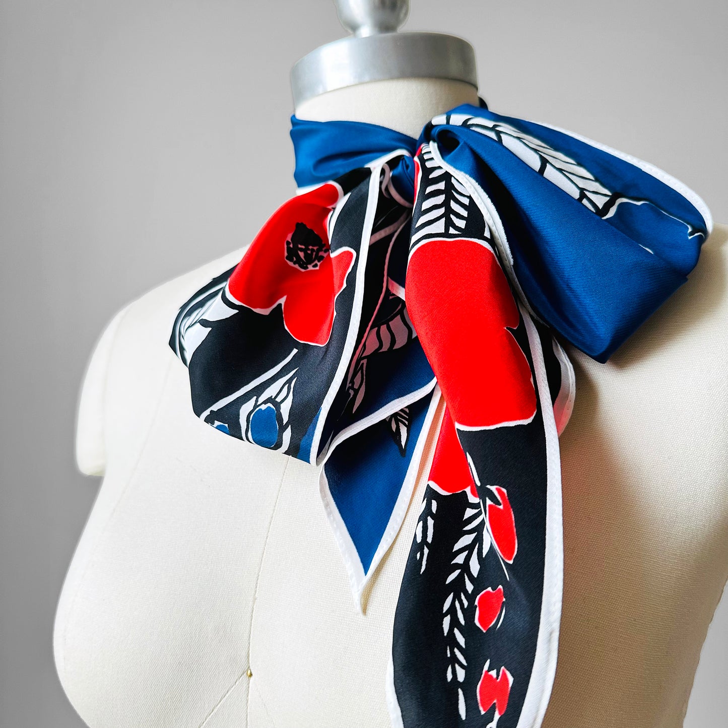 1960s Red Blue and Black Floral VERA Scarf