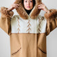 1980s Tan Pure Virgin Wool LUNDSTROM Canada Hooded Faux Fur Blanket Wrap Coat - Sz. O/S