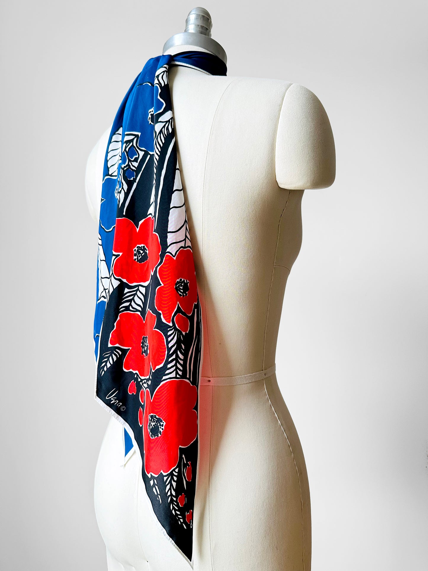 1960s Red Blue and Black Floral VERA Scarf