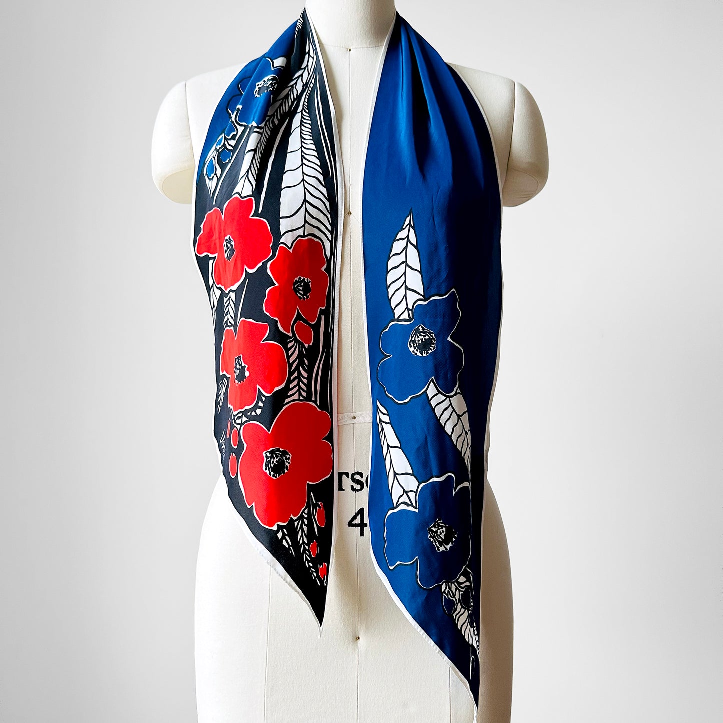 1960s Red Blue and Black Floral VERA Scarf