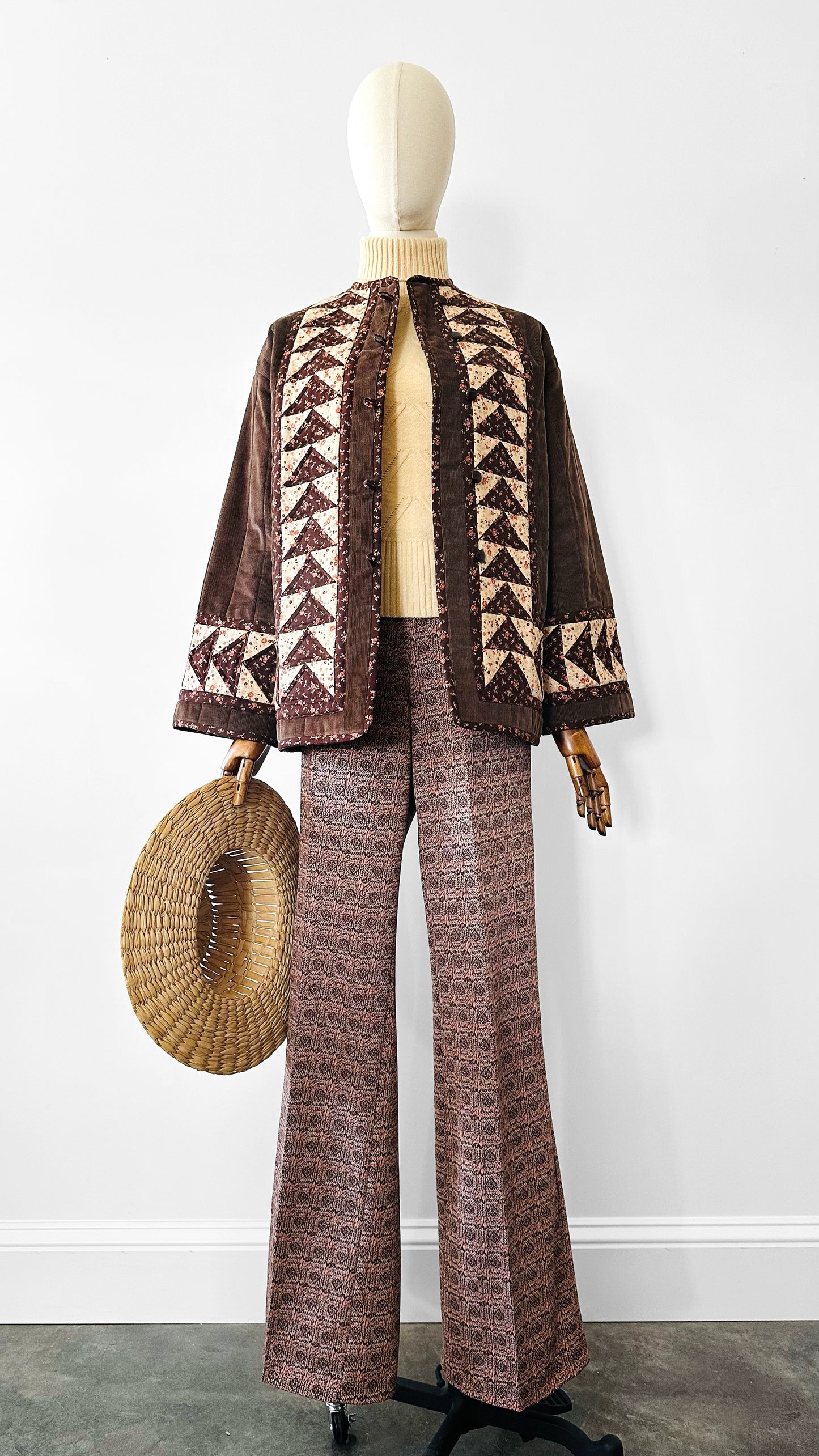 1970s Handmade Corduroy and Patchwork Quilted Jacket - Sz. S/M