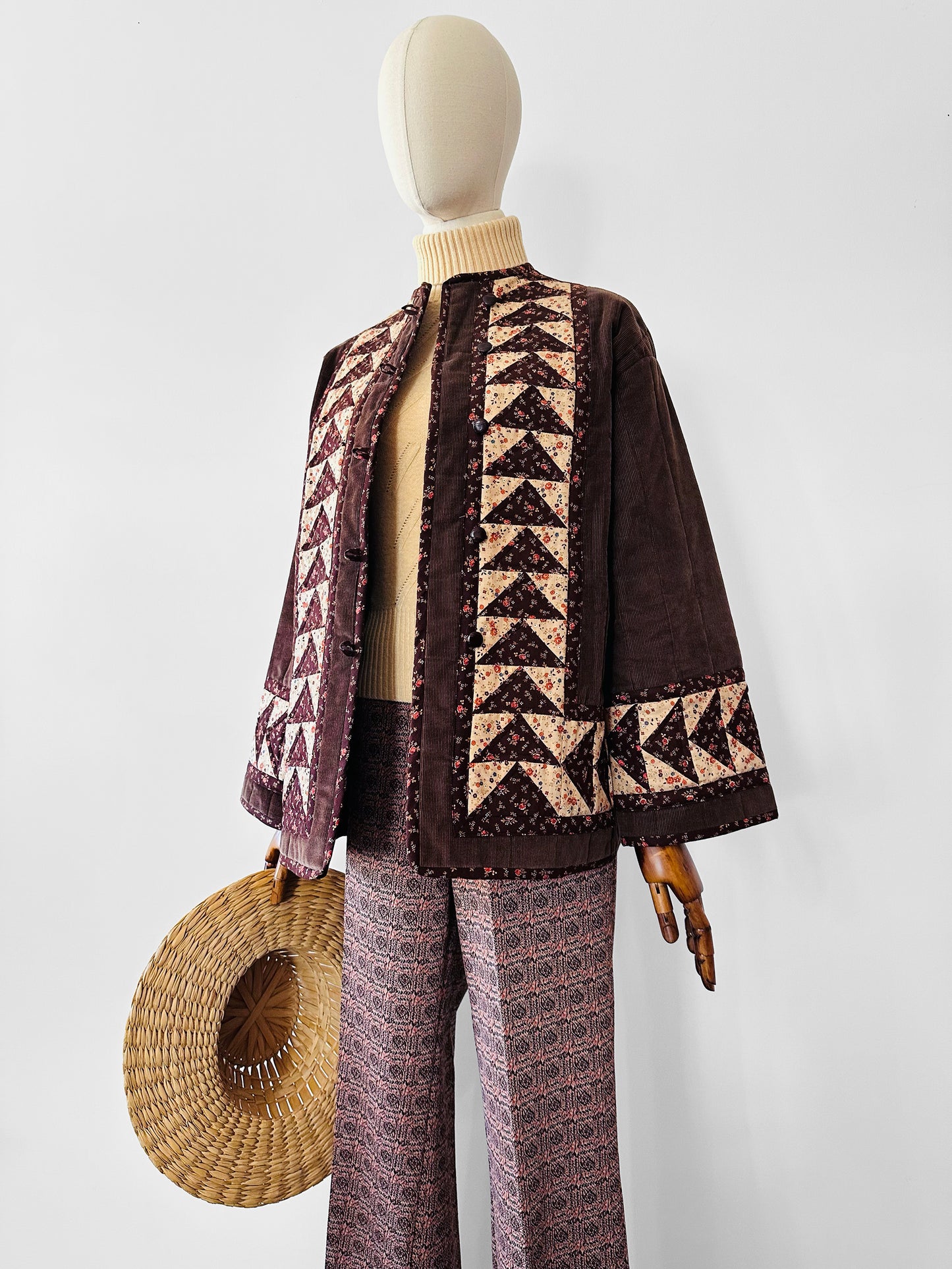 1970s Handmade Corduroy and Patchwork Quilted Jacket - Sz. S/M