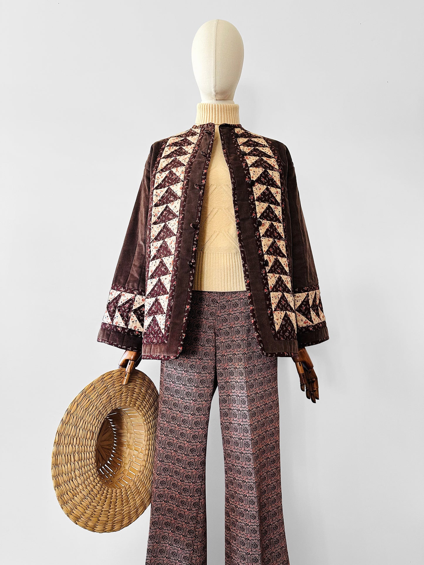 1970s Handmade Corduroy and Patchwork Quilted Jacket - Sz. S/M