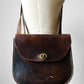 Well-Worn Brown Structured Distressed Leather Turn Lock Crossbody Satchel Bag Purse