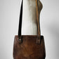 Well-Worn Brown Structured Distressed Leather Turn Lock Crossbody Satchel Bag Purse