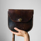 Well-Worn Brown Structured Distressed Leather Turn Lock Crossbody Satchel Bag Purse