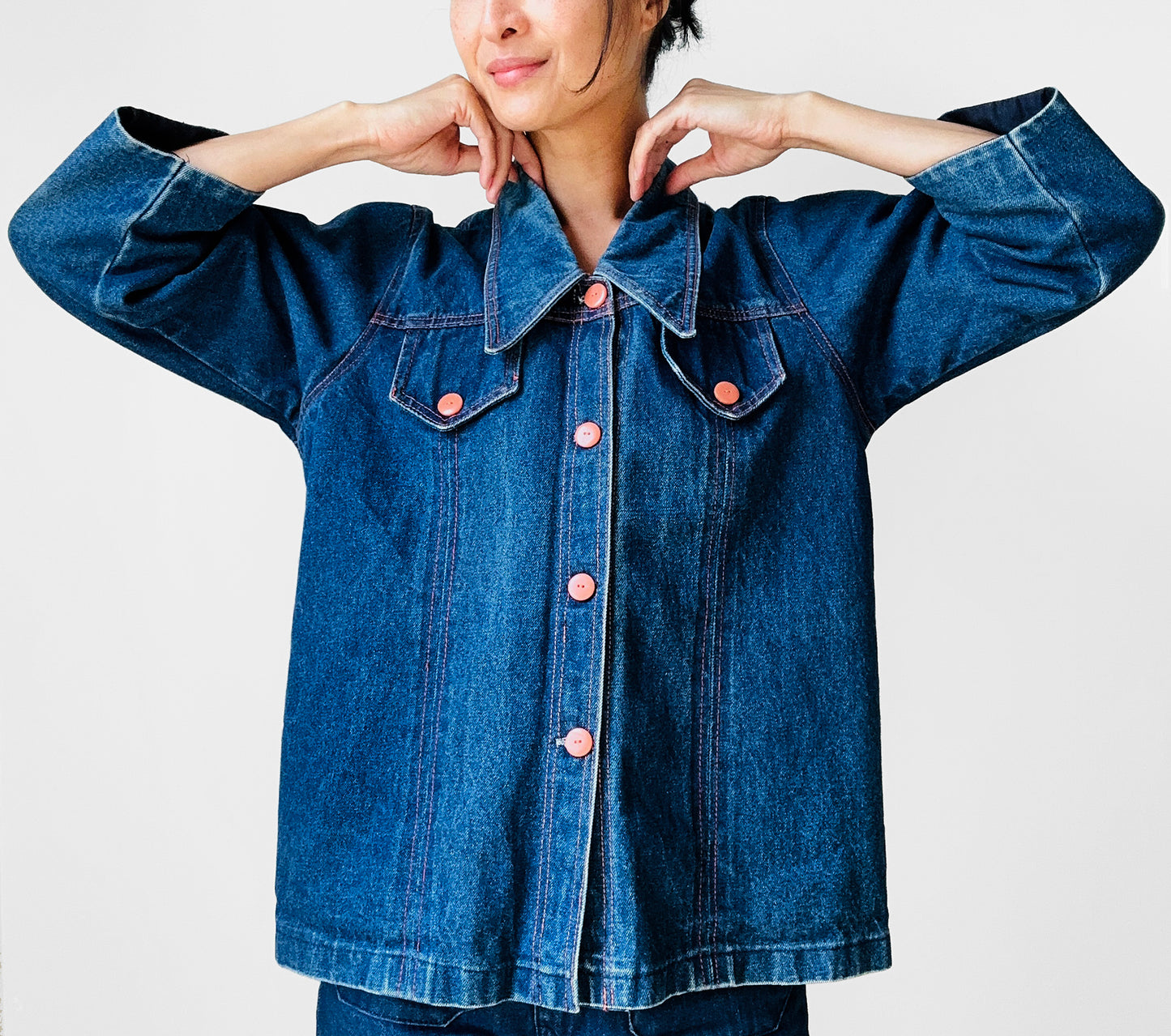 1990s 70s Style Blue Jean Button Front Jacket - Sz. S