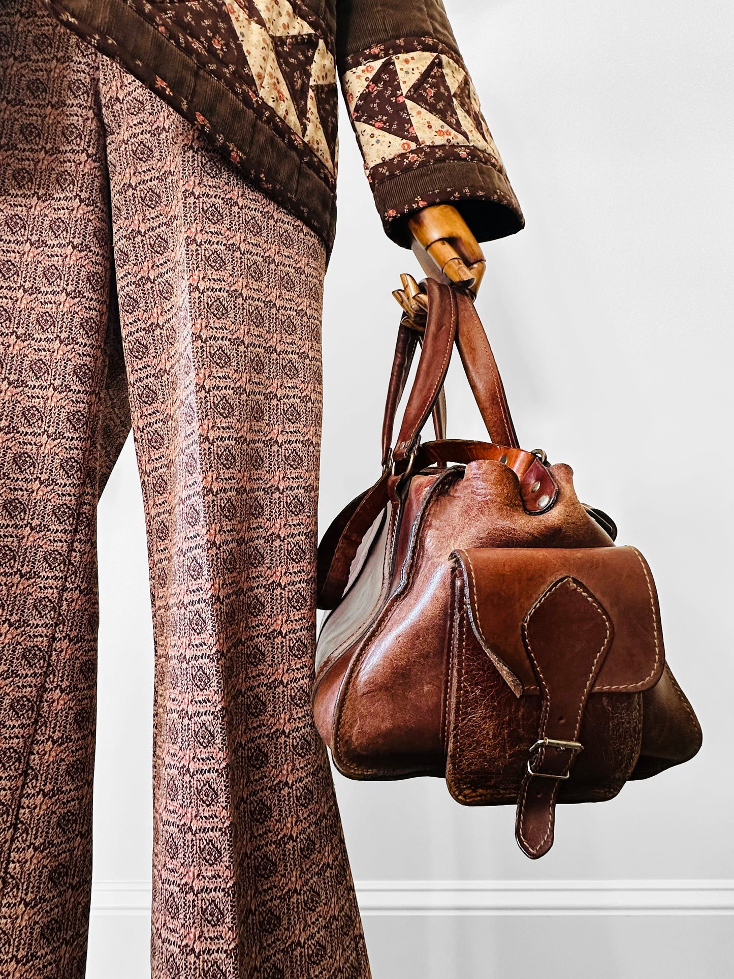 Late 20th Century Brown Well-Worn Buttery Soft Leather Top Handle Shoulder Bag