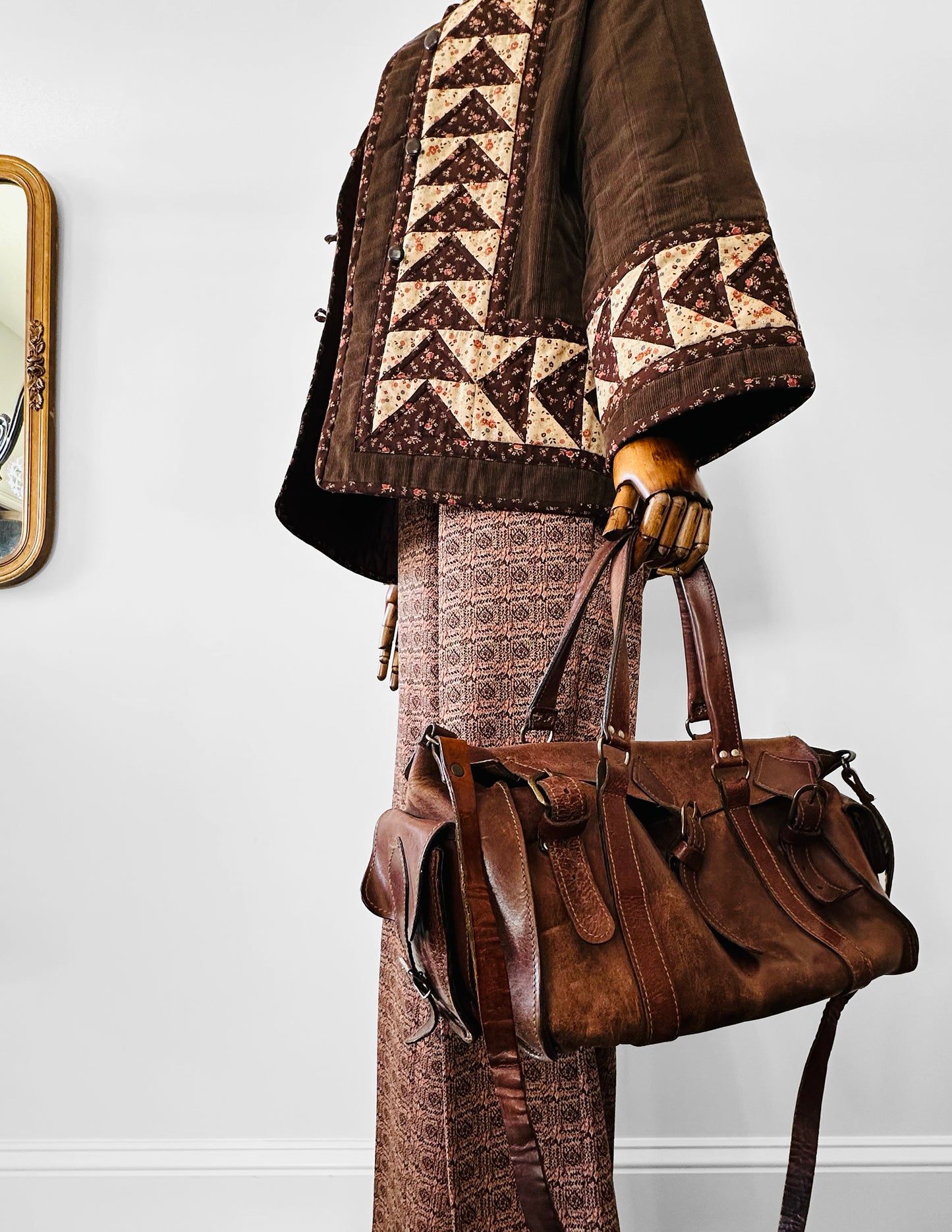 Late 20th Century Brown Well-Worn Buttery Soft Leather Top Handle Shoulder Bag
