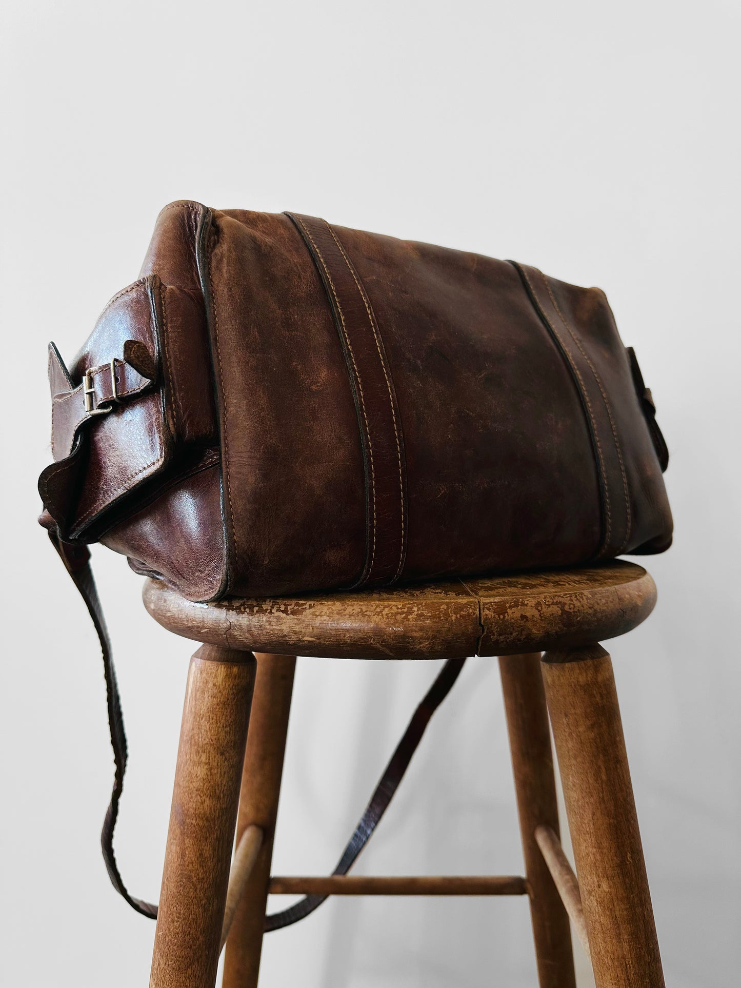 Late 20th Century Brown Well-Worn Buttery Soft Leather Top Handle Shoulder Bag