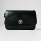 Black Structured High-Quality Leather Turn Locking Adjustable Handle Handbag Purse