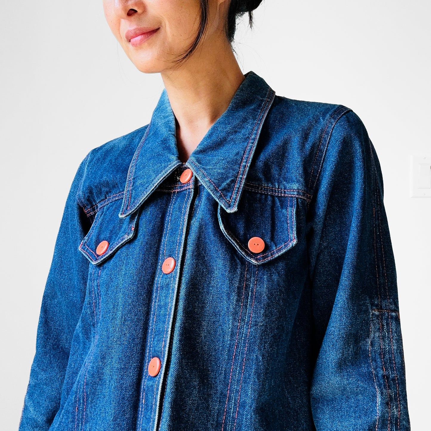 1990s 70s Style Blue Jean Button Front Jacket - Sz. S