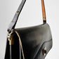 Black Structured High-Quality Leather Turn Locking Adjustable Handle Handbag Purse