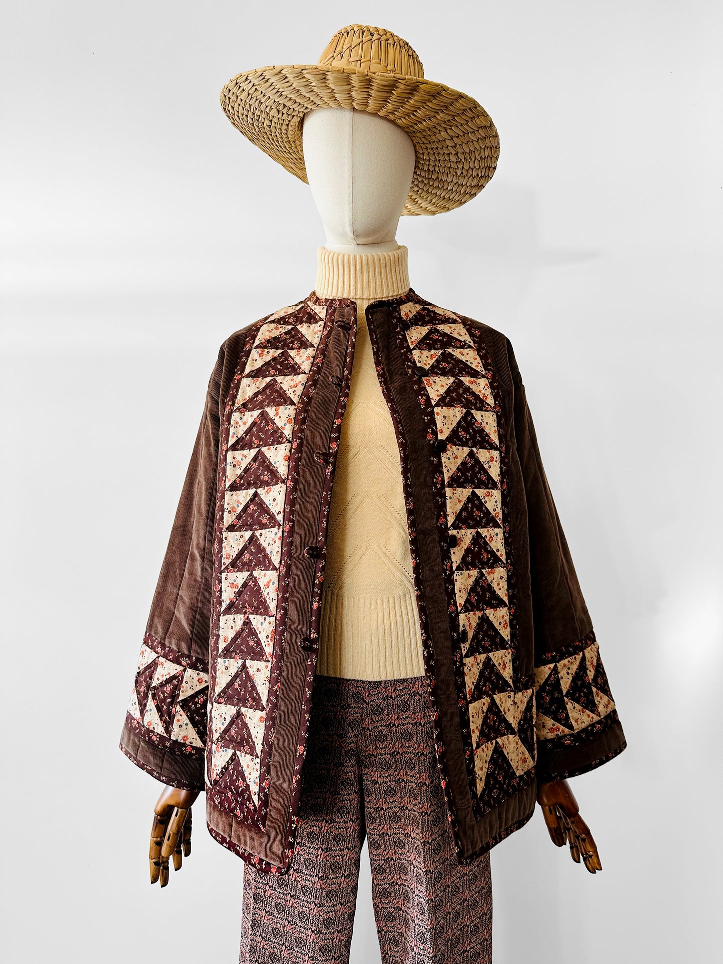 1970s Handmade Corduroy and Patchwork Quilted Jacket - Sz. S/M