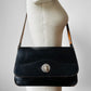 Black Structured High-Quality Leather Turn Locking Adjustable Handle Handbag Purse