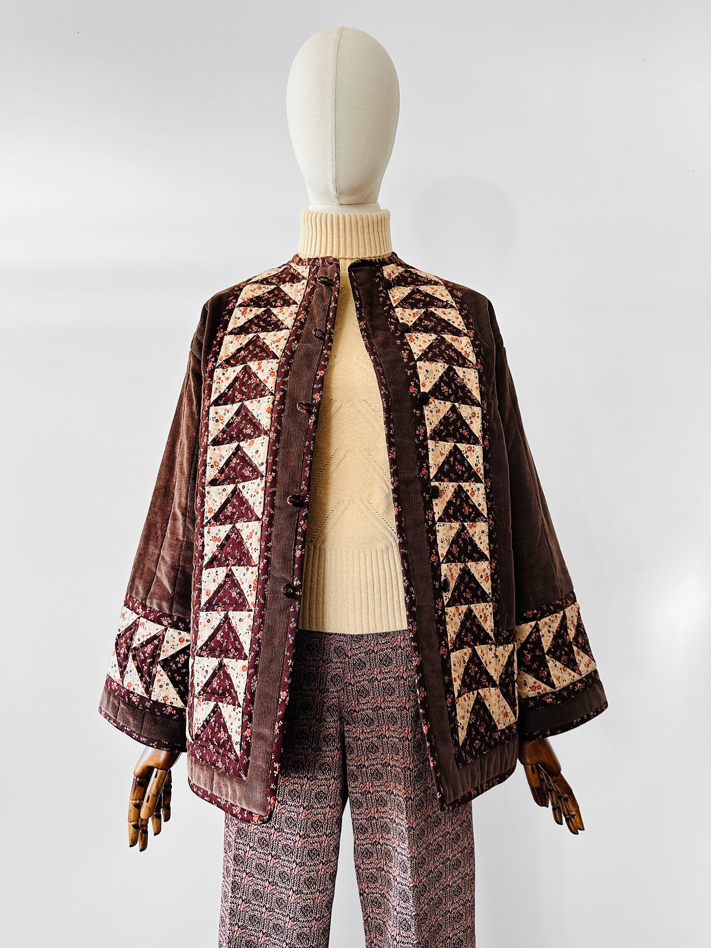 1970s Handmade Corduroy and Patchwork Quilted Jacket - Sz. S/M