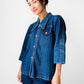 1990s 70s Style Blue Jean Button Front Jacket - Sz. S