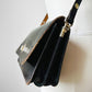 Black Structured High-Quality Leather Turn Locking Adjustable Handle Handbag Purse