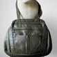 1970s Olive Green Grey Chunky Triple Zippered Compartment Leather Purse