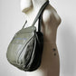 1970s Olive Green Grey Chunky Triple Zippered Compartment Leather Purse