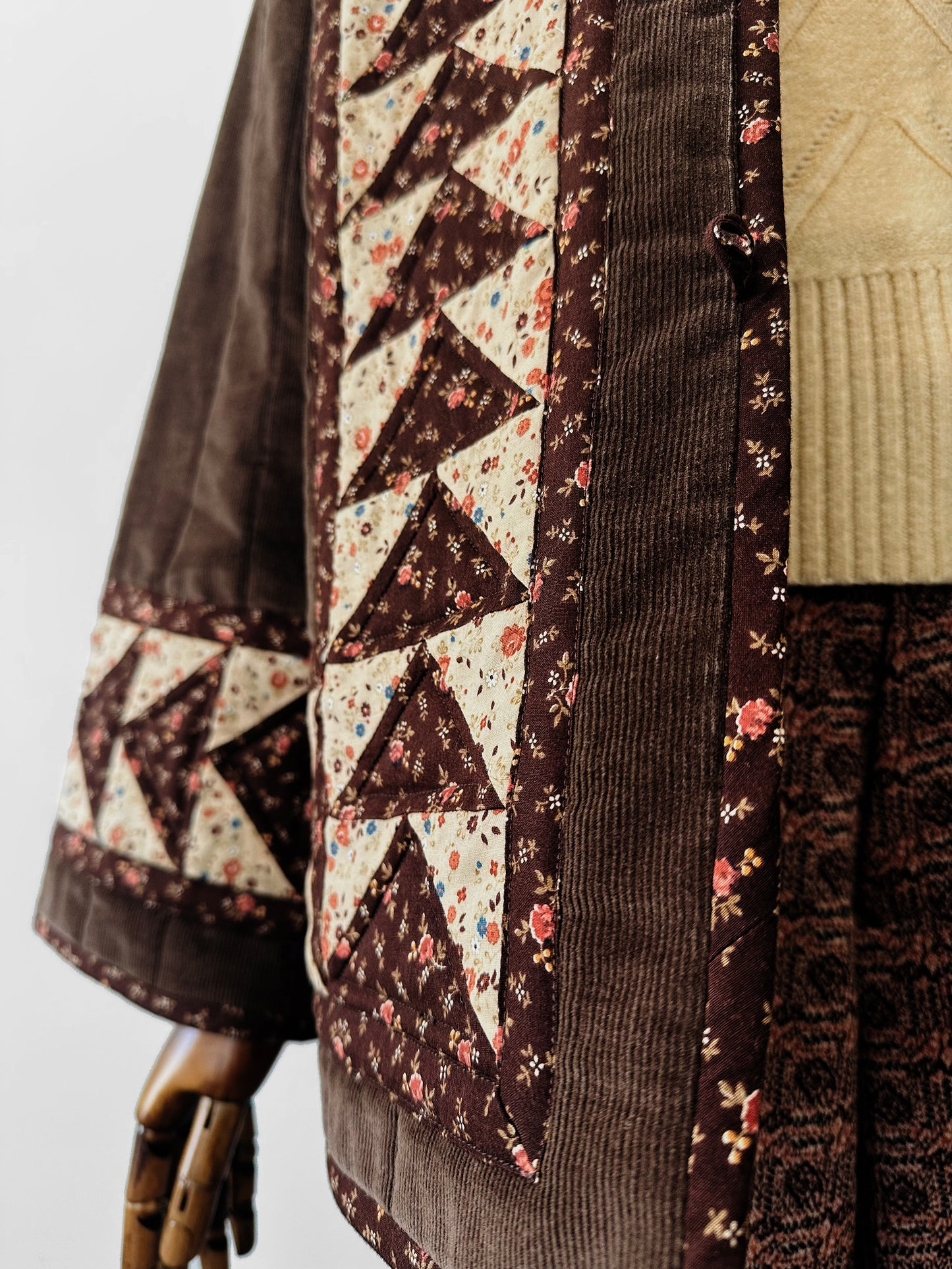 1970s Handmade Corduroy and Patchwork Quilted Jacket - Sz. S/M