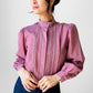 1970s Mauve Applique Pleated High-Neck Blouse - Sz. S