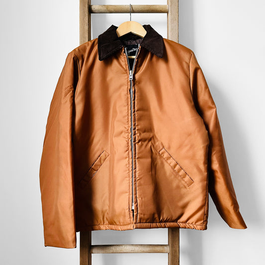 1980s Made in Canada Rust Brown Zip-Front Quilted Corduroy Collar Jacket