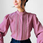 1970s Mauve Applique Pleated High-Neck Blouse - Sz. S