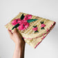 1960s Pink Embroidered Floral Woven Straw Clutch Purse