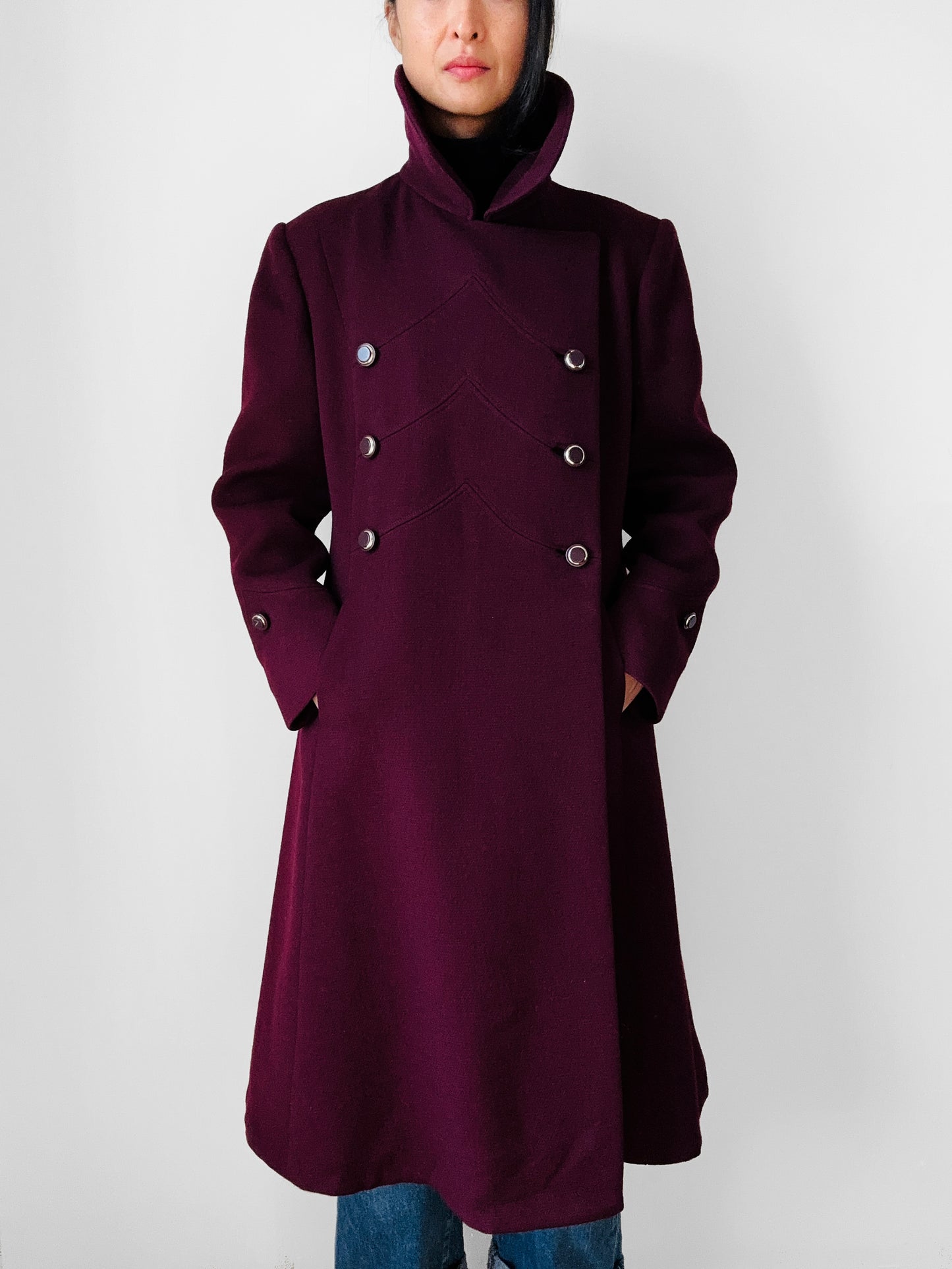 1960s - 1970s Plum Heavy Wool Lined A-line Dress Coat - Sz. Sm