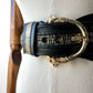 1970s - 1980s Wide Black and Gold Leather Cat Head Belt  - Sz. M/L