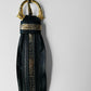 1970s - 1980s Wide Black and Gold Leather Cat Head Belt  - Sz. M/L