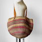 Pink and Tan Woven Straw Leather Strap Basket Tote Bag