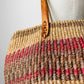 Pink and Tan Woven Straw Leather Strap Basket Tote Bag