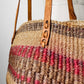 Pink and Tan Woven Straw Leather Strap Basket Tote Bag