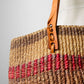 Pink and Tan Woven Straw Leather Strap Basket Tote Bag