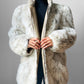 1980s Faux Fur Snow Leopard fax leather knit detail zip jacket - Sz. M/L