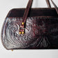 1960s - 1970s Dark Maroon Brown Tooled Leather Handbag