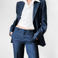 1970s Navy Blue Pinstripe Gender Fluid Pant Suit - Sz. XS/S