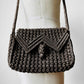 1970s Olive Brown Macrame Structured Crossbody Purse