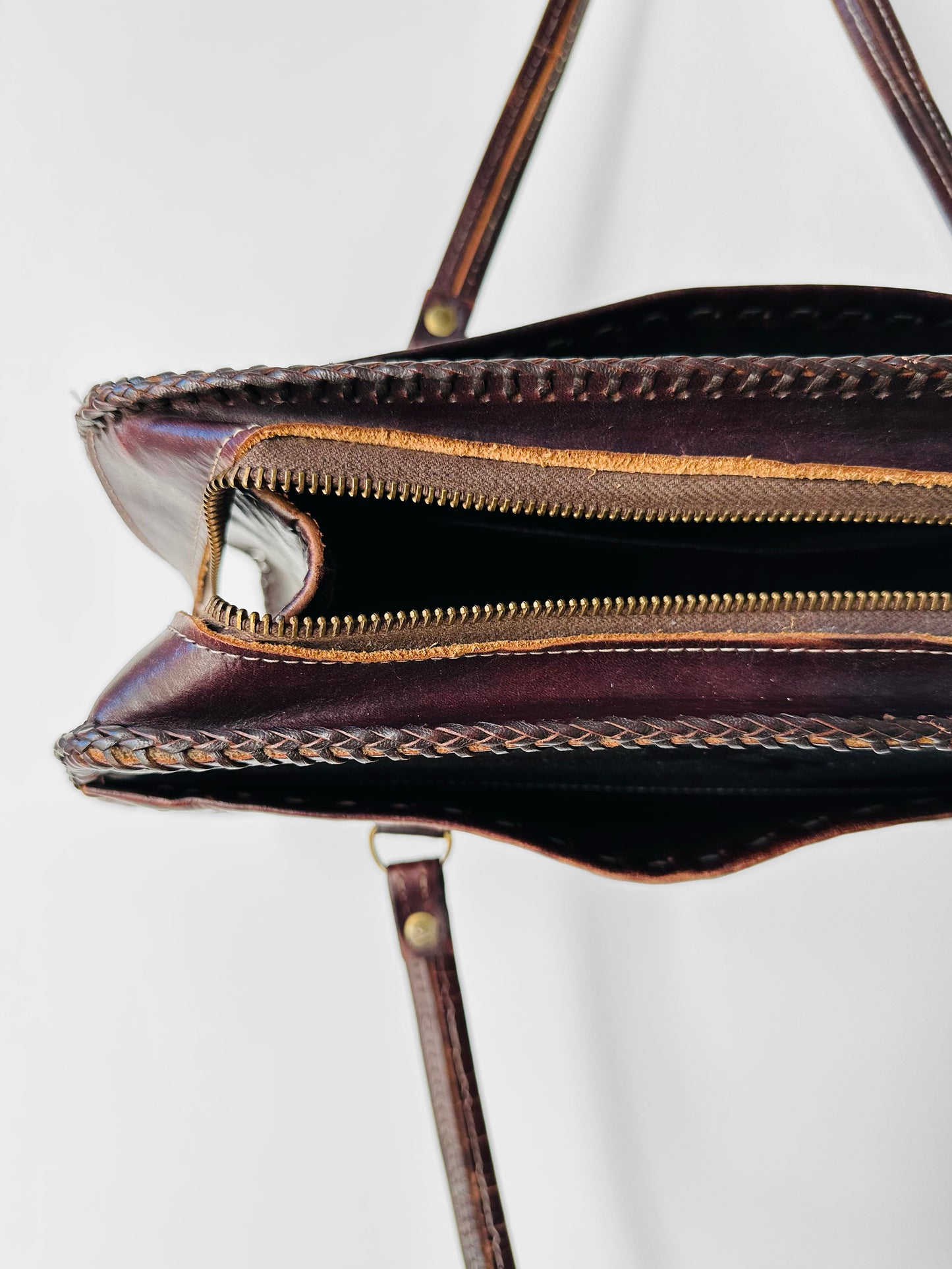 1960s - 1970s Dark Maroon Brown Tooled Leather Handbag