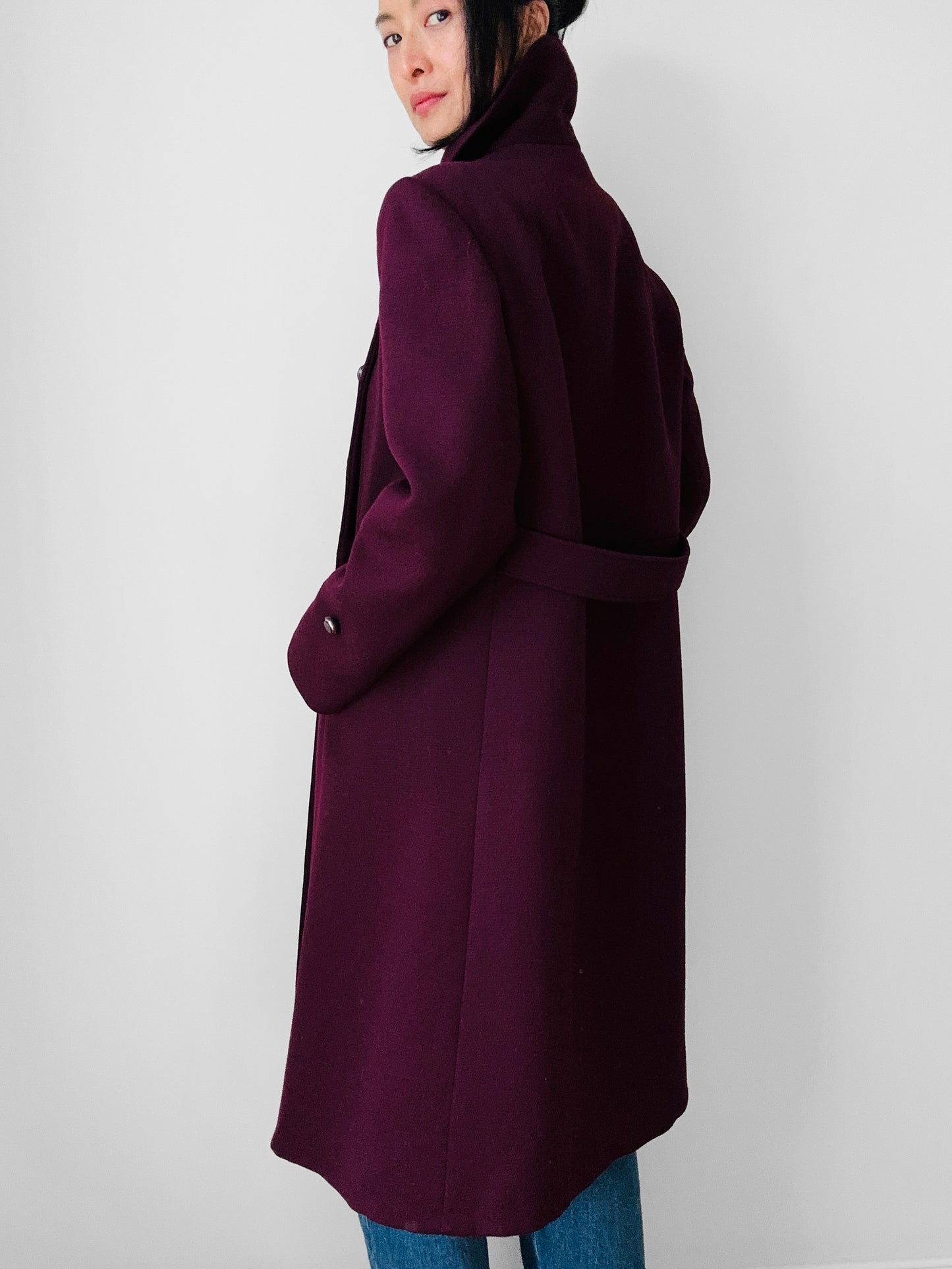 1960s - 1970s Plum Heavy Wool Lined A-line Dress Coat - Sz. Sm