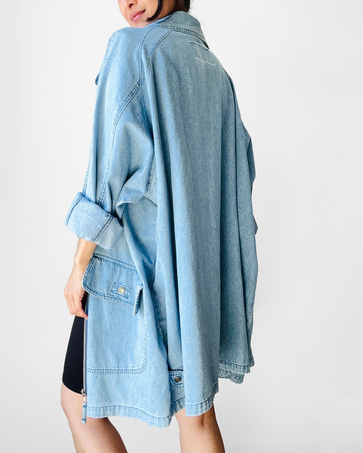 1990s - 2000s Soft Light Wash Denim Chambray Zippered Chore Jacket- O/S